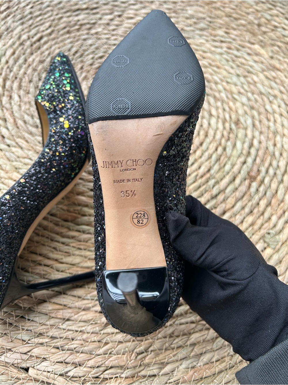 🚩steal Jimmy Choo Black Multi-Glitter Pointed Toe Pumps - Picture 8 of 9